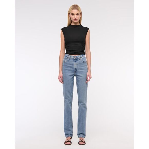 NWT Abercrombie & Fitch 90’s Slim Straight Ultra High Rise Blue Jeans Size 28/6 - Picture 1 of 7